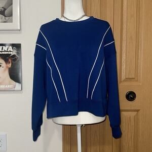 SoLa Studio Scuba High Society Crop Crew Sweatshirt Womens Large Blue Pullover
